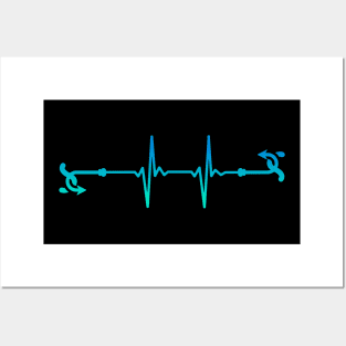 Fishing Hook Heartbeat Green Posters and Art